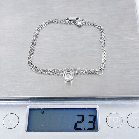 Bezel Set Cubic Zirconia Pendant | Vintage Sterling Silver Necklace | 16.5"-18.5 - Picture 5 of 5